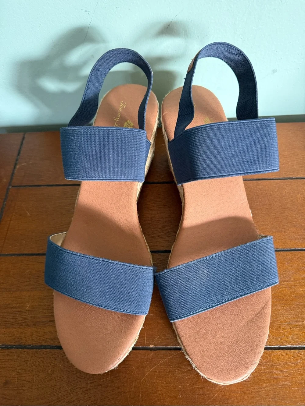 Tommy Bahama Wedge Rope Sakura Blue Stretchy Strappy Sandals Size 9.5